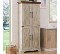 IRONCK Armoire de cuisine de 182,9 cm de haut, avec 9 étagères, 4 portes de grange, tiroir, 6 étagères de rangement, armoire en bois rustique autoportante pour cuisine, salle à manger, érable rustique