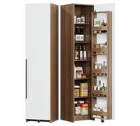 IRONCK Armoire de rangement individuelle autoportante étroite avec 11 étagères réglables pour salle à manger, salon, noyer et blanc 177,8 cm