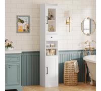 IRONCK Armoire de salle de bain haute avec tiroir et porte, 180,3 cm de haut, armoire de rangement étroite autonome avec étagères réglables, tige rétractable pour papier toilette, pour petits espaces,