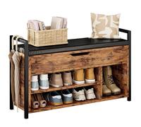 IRONCK Banc à Chaussures Rembourré, Banc de Rangement, Meuble d'Entrée Rangement Caché, Étagère à Chaussure en Bois & Cadre en métal, Charge 130 kg, 100x30x62cm, Étagères pour Salon, Chambre, Vintage