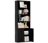 IRONCK Bibliothèque avec Portes - Étagère sur Pied à 6 Niveaux - Étagère en Bois avec Portes - Étagère de Rangement Ouverte pour Bureau, Salon, Chambre à Coucher - 180 x 60 x 23,5 cm - Noir