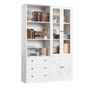 IRONCK Bibliothèque avec tiroirs, 179,4 cm de haut avec portes de ferme, étagère à livres à 6 niveaux avec portes en acrylique, étagères et bibliothèques pour la maison, le bureau, le salon, la