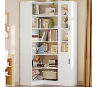 IRONCK Bibliothèque d'angle à 6 niveaux avec portes et rangement, étagère d'angle en forme de L pour chambre à coucher, salon