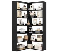 IRONCK Bibliothèque d'angle à 6 Niveaux, Étagères d'angle en Forme de L, bibliothèque sur Pied, Bibliothèque Meuble de Rangement pour Salon Bureau Chambre 90x90x180cm, Noir
