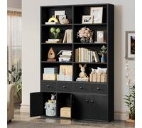 IRONCK Bibliothèque de 200 cm avec 4 tiroirs et 4 Portes, Grande bibliothèque à 6 Niveaux avec Rangement, étagères de Rangement Debout au Sol pour Salon (Noir Vintage)