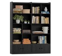 IRONCK Bibliothèque et bibliothèque à 6 niveaux avec 4 portes, haute étagère de rangement sur pied pour la maison, le bureau, le salon, la chambre à coucher, noir