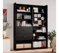 IRONCK Bibliothèque et bibliothèque avec panneau perforé et tiroir profond, 200,7 x 139,7 cm (H x l) 8 étagères de rangement cubby, étagère moderne en bois large pour salon, noir