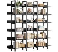 IRONCK Bibliothèque et bibliothèque triple large à 6 niveaux, grandes étagères ouvertes, bibliothèque avec clôture arrière pour décoration de maison, bureau, assemblage facile