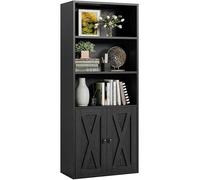 IRONCK Bibliothèque, Étagère sur 5 Niveaux, Bibliothèque avec Porte, Vitrine, Étagère de Rangement pour Bureau, Salon, Chambre à Coucher, Style Industriel, 30 x 60 x 150 cm, Noir
