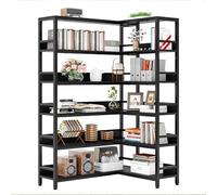 IRONCK Bibliothèque industrielle d'angle à 6 niveaux avec cloisons - Étagère de rangement avec cadre en métal pour salon, bureau à domicile