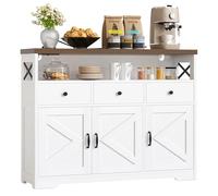 IRONCK Buffet, Armoire de Cuisine avec Prises de Courant 2AC + 1USB + 1C, Armoire de Rangement à 3 tiroirs, 3 Portes, Table de Buffet pour Salon, Cuisine, Couloir, Salle à Manger, étagères réglables
