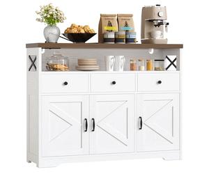 IRONCK Buffet, Armoire de Cuisine avec Prises de Courant 2AC + 1USB + 1C, Armoire de Rangement à 3 tiroirs, 3 Portes, Table de Buffet pour Salon, Cuisine, Couloir, Salle à Manger, étagères réglables
