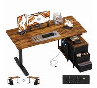 IRONCK Bureau réglable en Hauteur 160 x 80 cm avec Prise, 3 tiroirs | Bureau d'ordinateur électrique, port USB-C, bureau debout réversible, réglable en continu, fonction mémoire