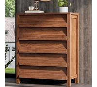 IRONCK Commode moderne à 5 tiroirs pour chambre à coucher, design sans poignée, commode haute en bois, meuble de rangement pour salon, couloir, placard, noyer