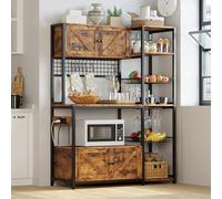 IRONCK Étagère de boulangers avec 2 armoires de rangement et prise de courant, étagères industrielles de 114 cm, support de cuisine pour micro-ondes avec rangement, marron vintage
