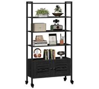 IRONCK Grande bibliothèque avec portes, étagère de rangement, grande bibliothèque avec roulettes, étagères industrielles à 5 niveaux, étagère réglable sur pied pour salon, bureau, salle à manger, 70 x