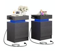 IRONCK Lot de 2 Tables de Chevet avec Station de Charge et LED