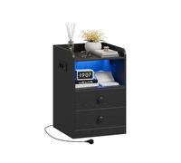 IRONCK Table de Chevet avec Prise et LED, Table d'appoint avec 1 Port USB et 1 Port de Type C, Table de Chevet, 2 tiroirs et Compartiments Ouverts, Table Basse pour Salon, Chambre à Coucher, Bureau