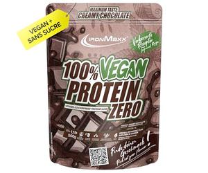 IronMaxx 100% Vegan Protein Zero - Chocolat Crémeux 500g | Poudre de protéine sans sucre et riche en protéines composée de 4 ingrédients | Poudre de protéine véganes sans aspartame