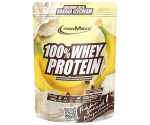 IronMaxx 100% Whey Protein Glace à la banane - Poudre de protéines de lactosérum hydrosoluble | Riche en protéines | Contient naturellement des BCAA | Faible en sucre | Proteine Whey - 500 gramme