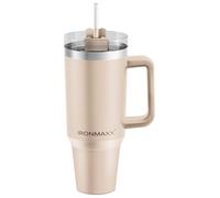 IronMaxx Cup mit Griff - Beige 1,2L | avec paille incluse | Design moderne et épuré en acier inoxydable | Isolation double paroi | Maintient les boissons chaudes et froides