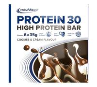 IronMaxx Protein 30 Barre Protéinée - Cookies et Crème 6 x 35g | Sans huile de palme, avec vitamines | Alimentation faible en sucre et Low-Carb