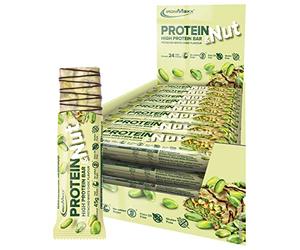 IronMaxx Protein & Nut - Pistachio White Choc 24 x 45g| Barre hyperprotéinée avec vraies pistaches | Sans gluten, sans sucres ajoutés, sans huile de palme