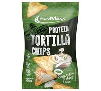 IronMaxx Protein Tortilla Chips - Sour Cream & Onion 60g | Snack croustillant protéiné soja & manioc | Riche en fibres & sans gluten | Idéal nomade