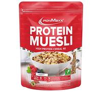 IronMaxx Proteine Muesli Goût Fraise 550g | Muesli Vegan aux protéines de soja | Céréales protéinées -30% sucres | Riche en Fibres & Protéines Végétales | Idéal pour un petit-déjeuner Sain