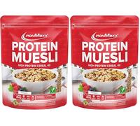 IronMaxx Proteine Muesli Goût Fraise 550g | Muesli Vegan aux protéines de soja | Céréales protéinées -30% sucres | Riche en Fibres & Protéines Végétales | Idéal pour un petit-déjeuner Sain (Lot de 2)