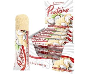 IronMaxx Proteino Barre Protéinée - White Choc Coconut, 12 x 30g | Barre high-protein à base de gaufre, faible en sucre, sans gluten, sans huile de palme.