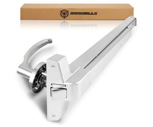 IRONWALLS Barres anti-panique pour portes de sortie de 81,3 cm, barre de poussée commerciale argentée en aluminium avec poignée de porte extérieure, quincaillerie pour portes de 81,3 à 119,4 cm