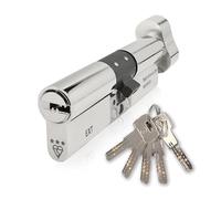 IronWorx Serrure de porte à cylindre européen en nickel 45mm (rotation) / 45mm (clé) (90mm) APECS haute sécurité grade diamant TS007 BSI 3 étoiles avec fonction de rotation d'échappement au pouce