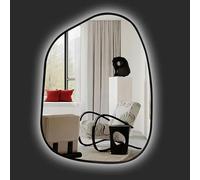 Irrégulier Miroir mural de maquillage, sans éclairage LED /ou avec 3-colorées lumières, grand miroir décoratif de salle de bain éclairé, étanche et antidéflagrant(Black (3-color LED),60*80 cm)