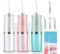 Irrigateur buccal électrique sans fil, rechargeable par USB, avec 4 buses et 3 modes de pression, nettoyage et blanchiment des dents, nettoyeur de dents étanche IPX7 (vert)