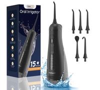 Irrigateur buccal portable avec 5 embouts de jet, hydropulseur étanche IPX7, 5 modes de livres de 3 pressions d'eau, 300ml d'eau précieuse Black Set 2