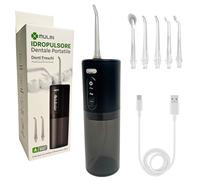 Irrigateur buccal professionnel sans fil pour la maison et les voyages - Hydropulseur dentaire portable à eau, rechargeable, étanche IPX7 avec 5 embouts interchangeables - Noir