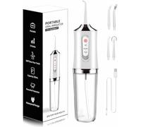 Irrigateur buccal sans fil étanche IPX7 - 3 modes de fil dentaire avec 4 embouts de jet et charge rapide USB-C, nettoyeur de dents portable pour voyage/maison, sans BPA (blanc)