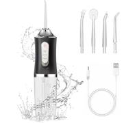 Irrigateur buccal sans fil étanche IPX7 - 3 modes de fil dentaire avec 4 embouts de jet et charge rapide USB-C, nettoyeur de dents portable pour voyage/maison, sans BPA (noir)