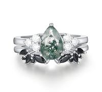 IRROYA Ensemble de bagues de mariage en argent sterling 925 plaqué or noir avec agate naturelle pour femme, bagues de fiançailles gothiques vintage et spinelle noire éternité pour elle - Bagues de