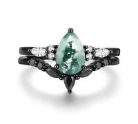 IRROYA Ensemble de bagues de mariage en argent sterling 925 plaqué or noir avec agate naturelle pour femme, bagues de fiançailles gothiques vintage et spinelle noire éternité pour elle - Bagues de