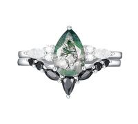 IRROYA Ensemble de bagues de mariage en argent sterling 925 plaqué or noir avec agate naturelle pour femme, bagues de fiançailles gothiques vintage et spinelle noire éternité pour elle - Bagues de