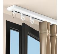 IRUGS Rail De Rideau Ultra-Fin, Rails pour Rideaux Coulissants en Aluminium avec Rouleaux Silencieux, Rails Et Raccords Montés Au Mur Ou Au Plafond(White-A,280cm/9.2ft)