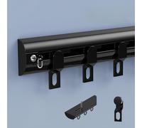 IRUGS Rail de Rideau Ultrafin - Rails pour Rideaux Coulissants en Aluminium Montage au Plafond et au Mur, pour Maison Chambre Fenêtre Salle de Bain Bureau(Black-B,590cm/19.4ft)