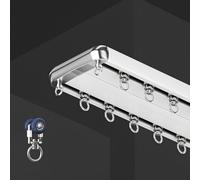 IRUGS Rail Double Intégré pour Rideaux, Rail De Rideau en Aluminium Montage Plafond/Mural, Glissement Silencieux, pour Chambre À Coucher, Salon, Cuisine, Facile À Installer(Blanc,590cm/19.4ft)