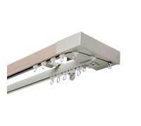 IRUGS Système De Rail De Rideau Double Robuste Rails pour Rideaux Coulissants en Aluminium, Coffre À Rideaux Imitation Bois, pour Séparation De Pièce, Fenêtre(C-02,160cm/5.2ft)