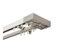 IRUGS Système De Rail De Rideau Double Robuste Rails pour Rideaux Coulissants en Aluminium, Coffre À Rideaux Imitation Bois, pour Séparation De Pièce, Fenêtre(C-01,85cm/2.79ft)