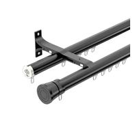 IRUGS Tringle À Rideaux avec Embouts Ronds Système De Rail De Rideau De Murale Rails pour Rideaux Coulissants en Aluminium pour Fenêtres Separation De Piece(Black-B,590cm/19.4ft)