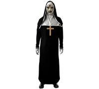 IRWOY Déguisement de nonne d'Halloween, tenue effrayante de nonne avec masque d'horreur The Nun, collier croix, costume de prêtre d'Halloween noir pour adultes - Déguisement pour fêtes déguisées