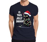 « is This Jolly Enough ? » Chat de Noël Sarcastique Bonnet de Noël T-shirt pour homme, bleu marine, XL
